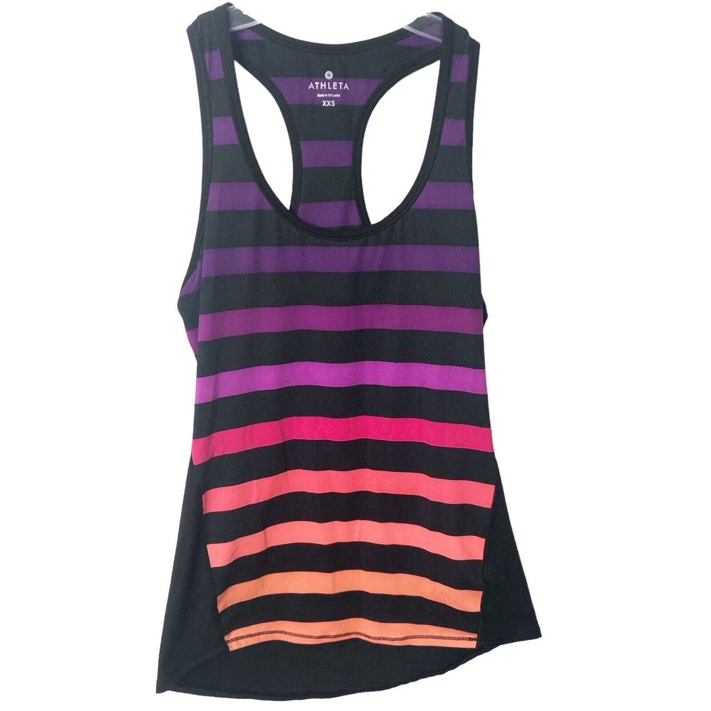 Athleta Women's Black Multi-Color Stripe Racerback Athletic Tank Top Size XXS